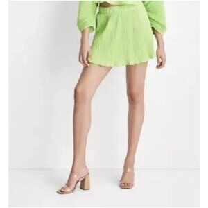 Future Collective Women's Exaggerated Flowy Plisse Mini Skirt Lime Green Small